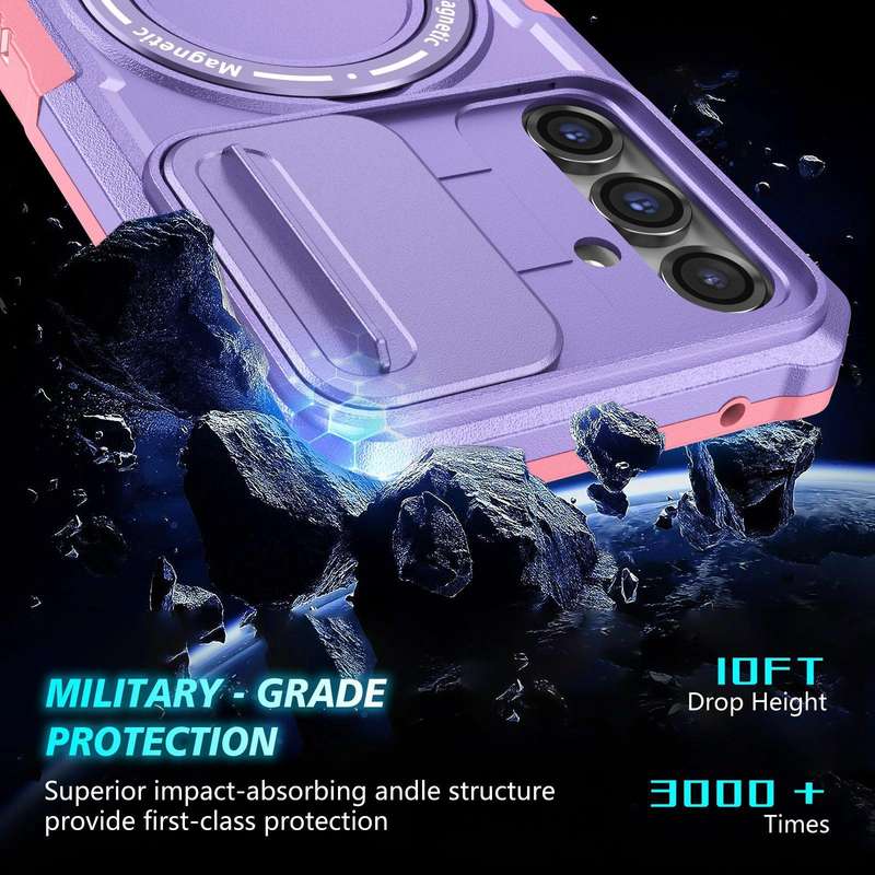 For Samsung Galaxy S23 FE 5G Sliding Camshield Magsafe Holder TPU Hybrid PC Phone Case(Pink Purple)