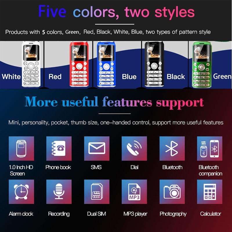 Satrend K8 Mini Mobile Phone, 1.0 inch, Hands Free Bluetooth Dialer Headphone, MP3 Music, Dual SI...