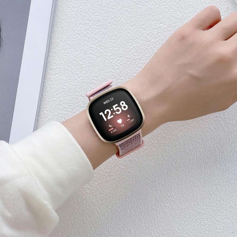 For Fitbit Versa 3 Nylon Rubber Buckle Watch Band(Powder Sand)