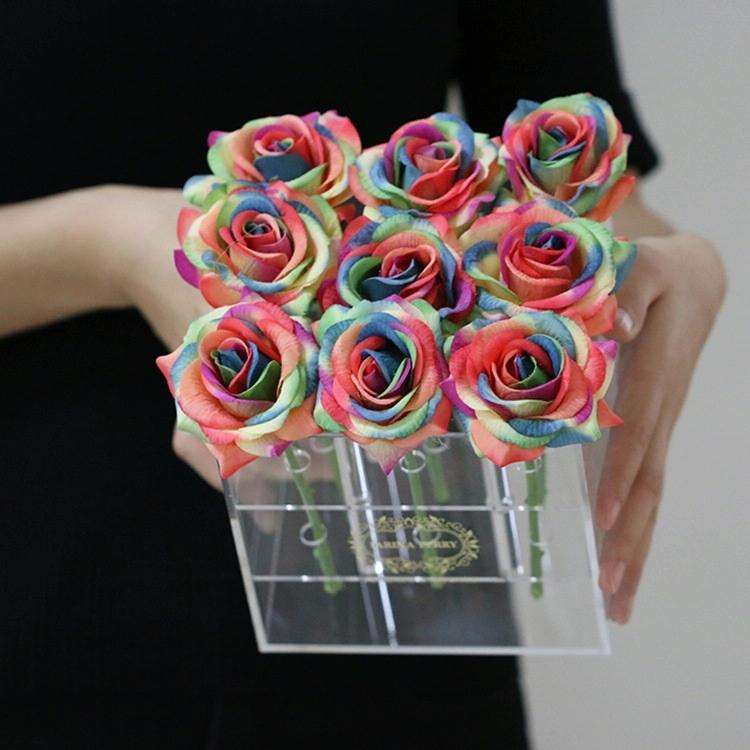 Square Transparent Acrylic Gift Box Flower Box, Specification: 9 Holes