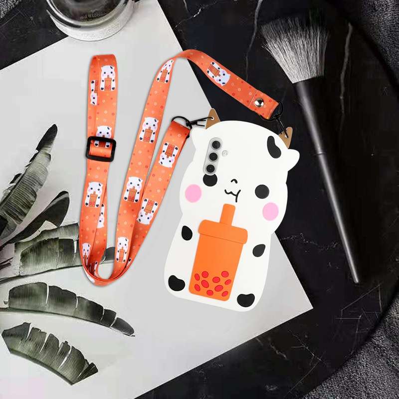 For Samsung Galaxy A13 5G Crossbody Cartoon Silicone Phone Case(Cow)