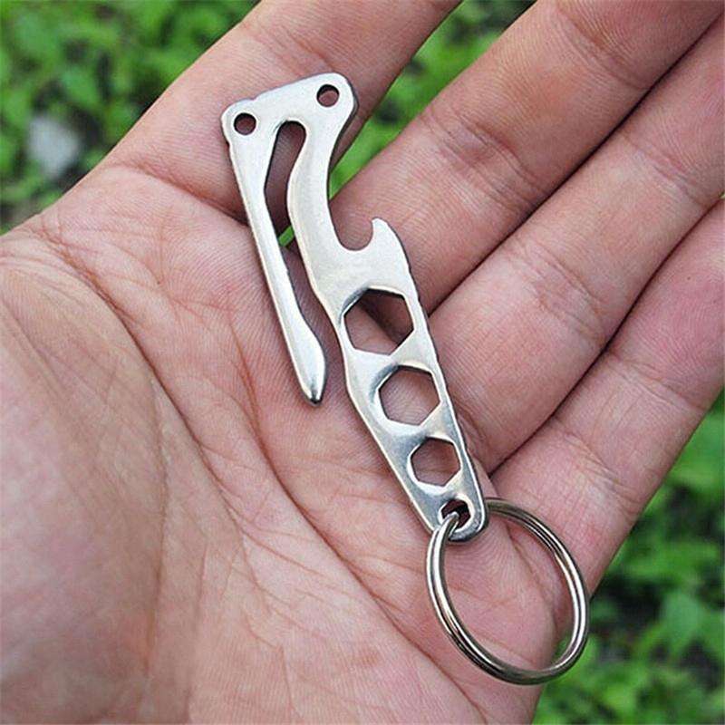 Multi-function Bottle Opener Keychain Outdoor Pocket Tool Pry Bar Hex Key Wrench