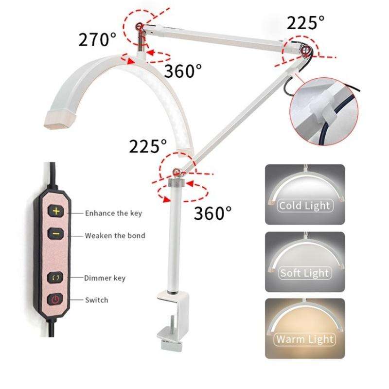 HD-M3X For Eyelash Extensions / Tattoo / Nail Art Lighting Lamp 16 inch Clip-on Half Moon Desk La...