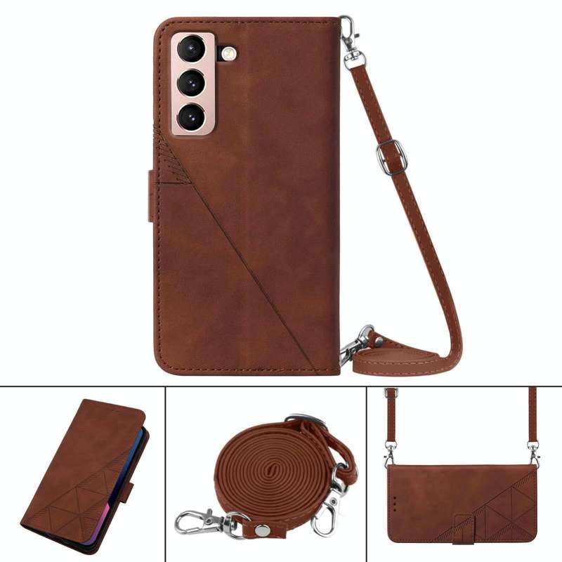 For Samsung Galaxy S21 5G Crossbody 3D Embossed Flip Leather Phone Case(Brown)