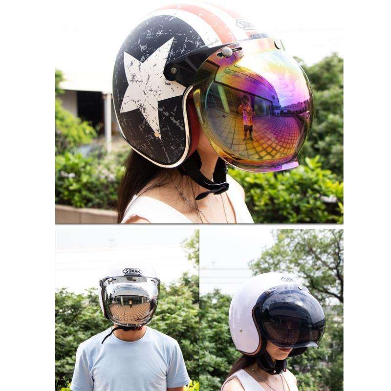 Motorcycle Helmet Three-Button Windproof Lens With Bracket(Rainbow)