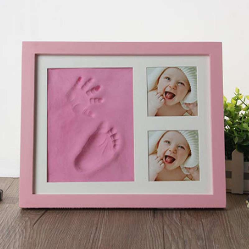 Baby Hand Foot Print Mold Maker Solid Wooden Photo Frame With Cover Fingerprint Mud Set(White)