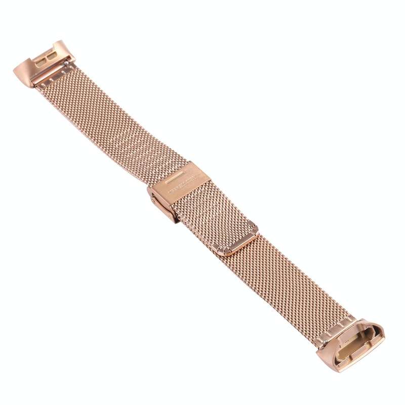 For Fitbit Charge 4 Double Insurance Buckle Milanese Watch Band(Rose Gold)