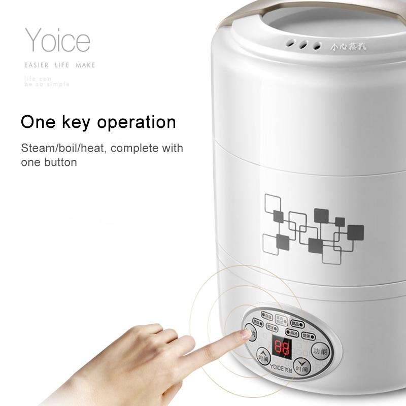 Yoice 220V Multi-function Electric Lunch Box Three-layer Stainless Steel Inner Rice Cooker, CN Pl...