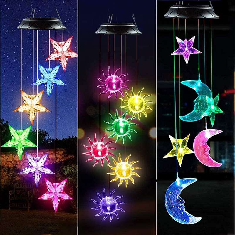 Outdoor Colorful LED Solar Wind Chime Light Garden Park Decorative Waterproof Light(Black Shell Sun)