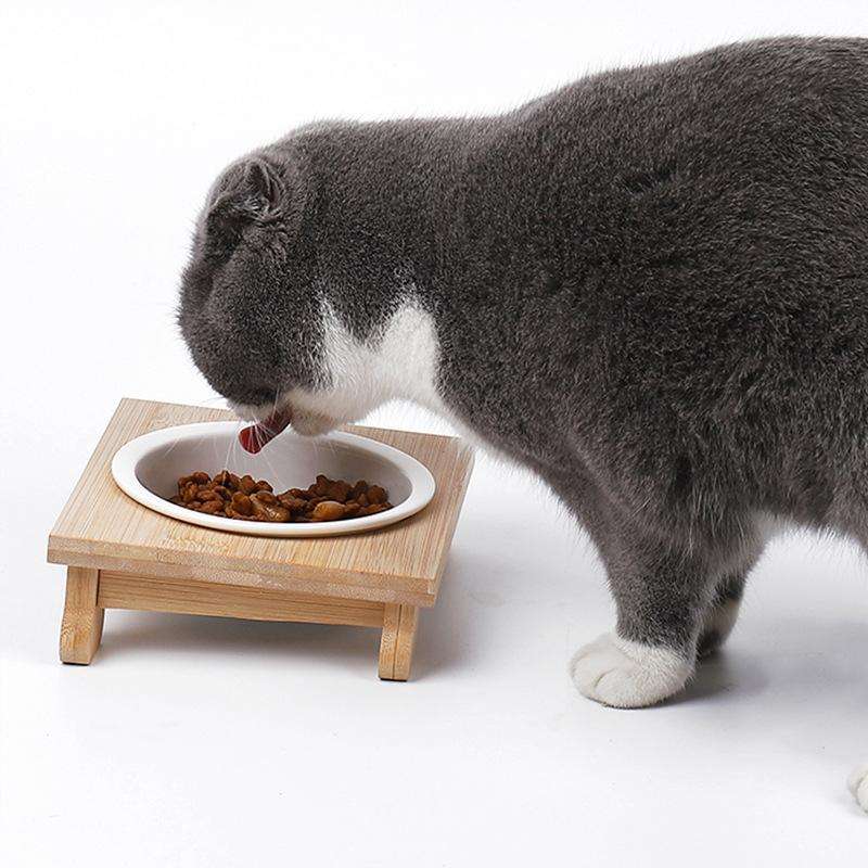 Bamboo And Wood Ceramic Cat Bowl Pet Supplies, Specification: Single Bowl