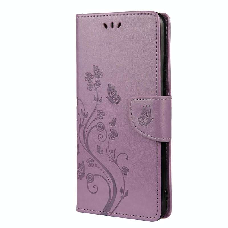 For Samsung Galaxy A23 5G Butterfly Flower Pattern Flip Leather Phone Case(Light Purple)
