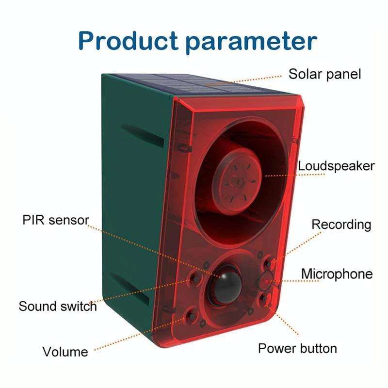 N911N Solar Alarm Infrared Sensor Sound And Light Blast Warning Light Animal Repeller(English Ver...