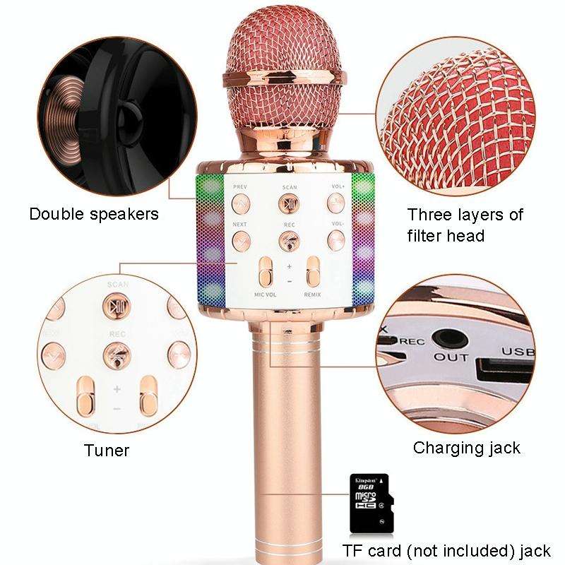 WS-858L LED Light Flashing Wireless Capacitance Microphone Comes With Audio Mobile Phone Bluetoon...