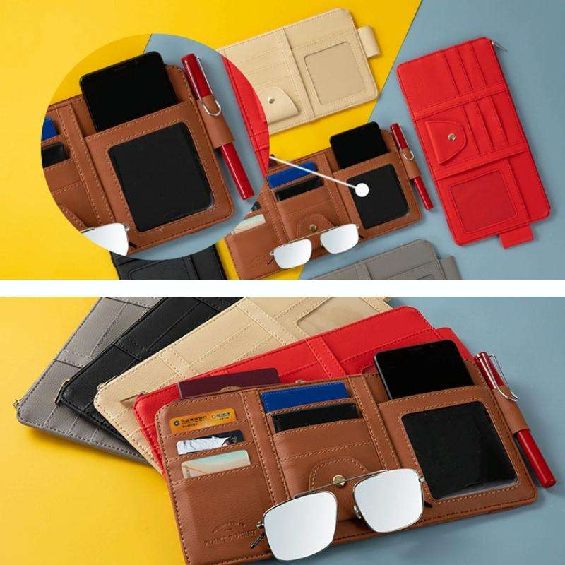 Car Sun Visor Storage Glasses Card Holder Mobile Phone Storage Bag(Zipper Gray)