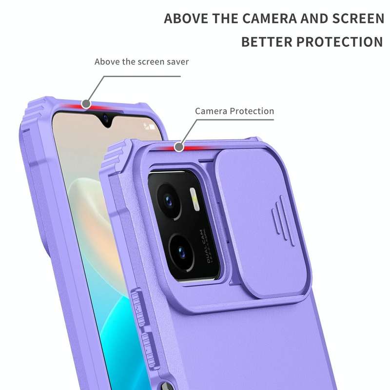 For vivo Y15s / Y15a Stereoscopic Holder Sliding Camshield Phone Case(Purple)