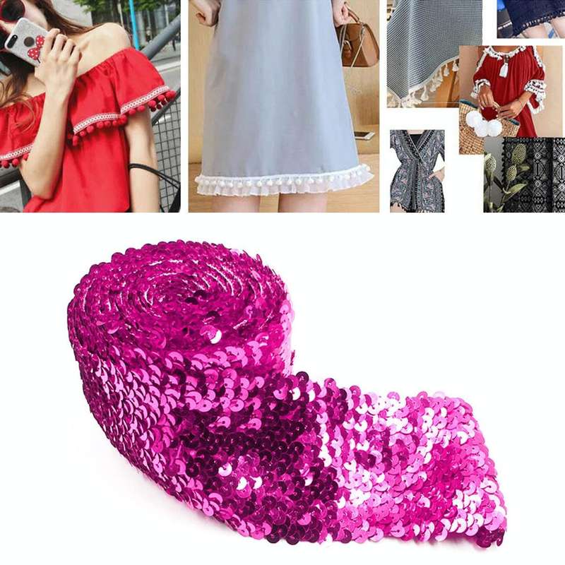 ZP000875 8 Rows Elastic Sequin Lace Webbing DIY Clothing Accessories, Length: 5m, Width: 7.5cm(Ro...