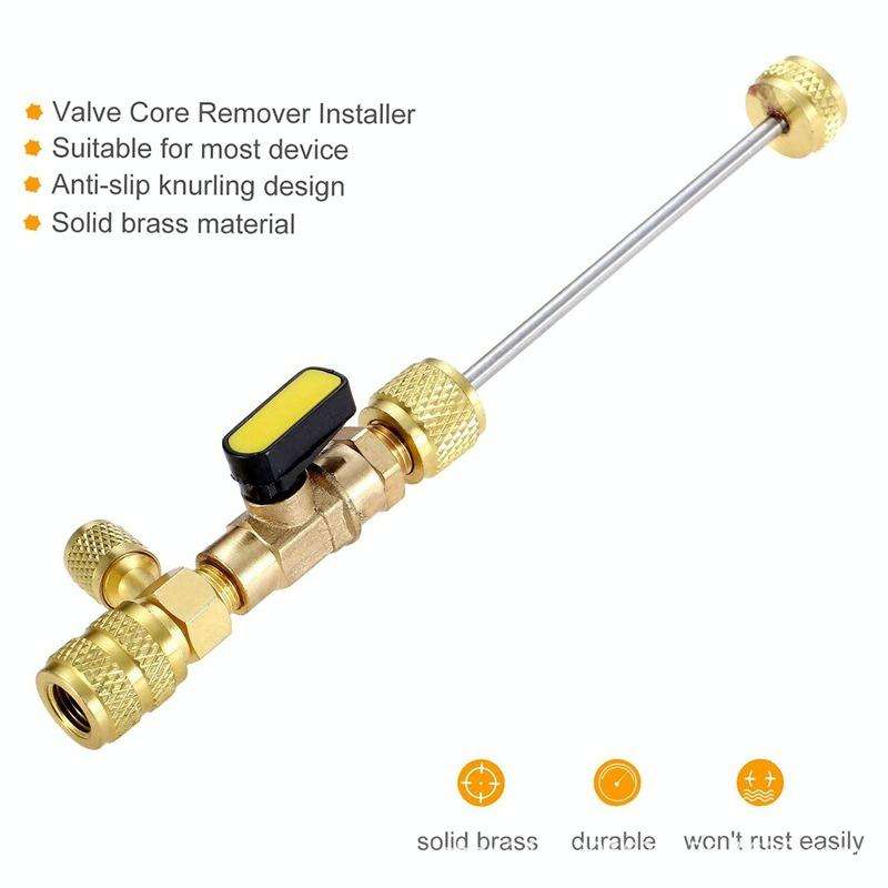 R410A R22 Spool Remover Installation Tool with Dual Size SAE 1/4 and 5/16 Ports