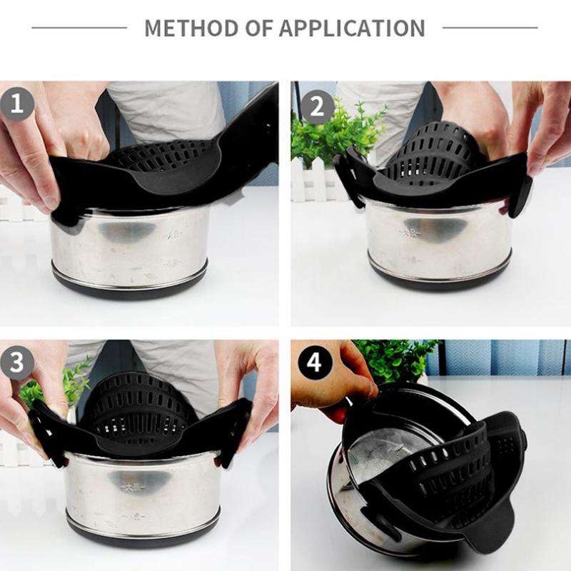 Wide Mouth Silicone Drainer Pot Side Drain To Block Fruit Noodle Strainer(Dark Gray)