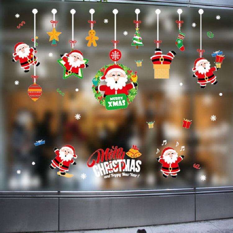 Christmas Wall Stickers Window Glass Festival Wall Stickers Santa Mural New Year Home Decoration(...