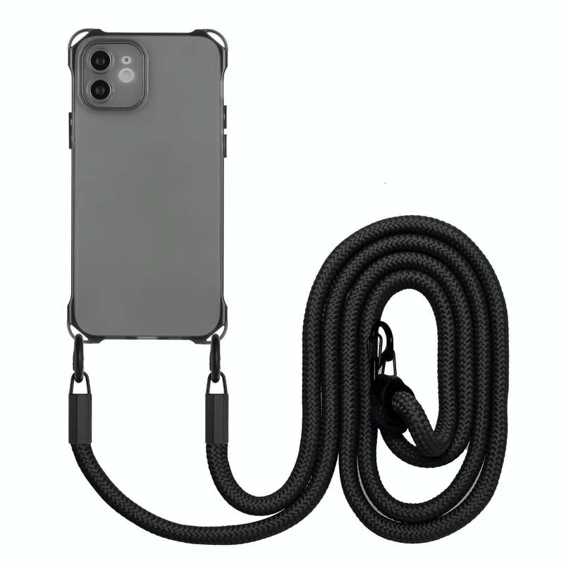 For iPhone 11 Four-corner Shockproof TPU Phone Case with Lanyard(Black)