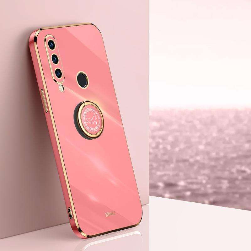 For Huawei Y6p XINLI Straight Edge 6D Electroplate TPU Phone Case with Ring Holder(Hawthorn Red)