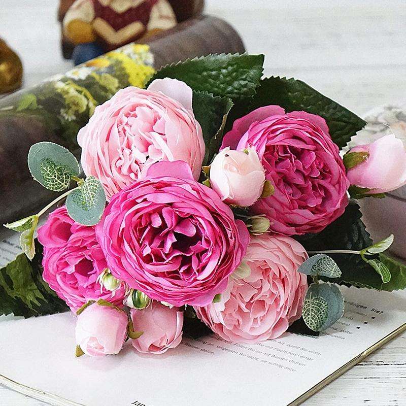 5 PCS Artificial Rose Flowers Small Bouquet Flores Home Party Wedding Fake Flower Decoration(Mage...