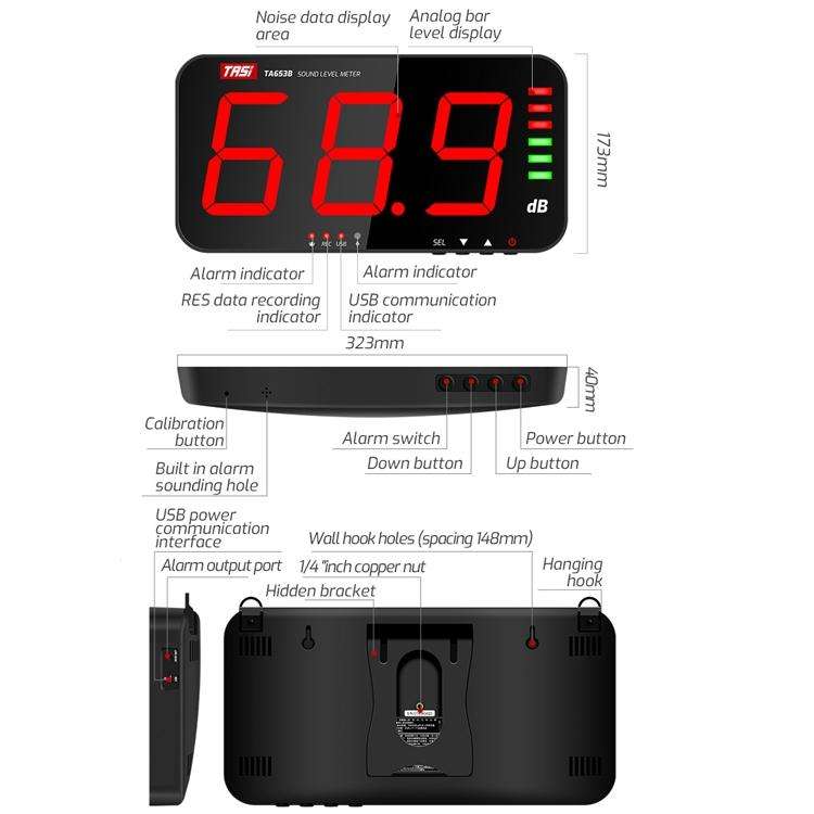 TASI TA653B Large-Screen Noise Meter Wall-Mounted Decibel Meter