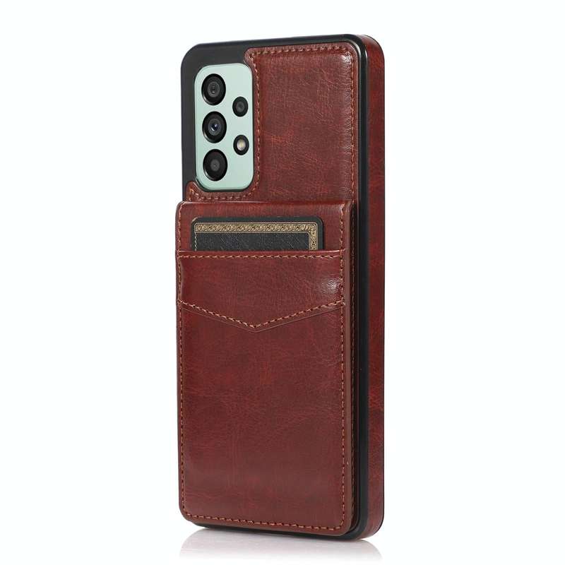 For Samsung Galaxy A73 5G Solid Color PC + TPU Protective Case with Holder & Card Slots(Brown)