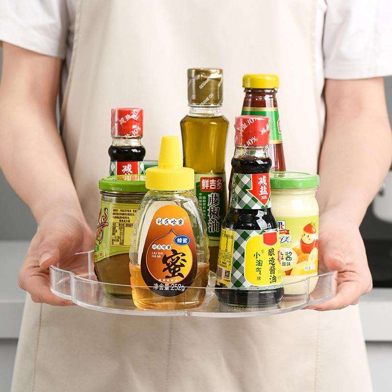 Kitchen Transparent Rotatable Condiment Storage Turntable Double-Layer Multi-Function Shelf