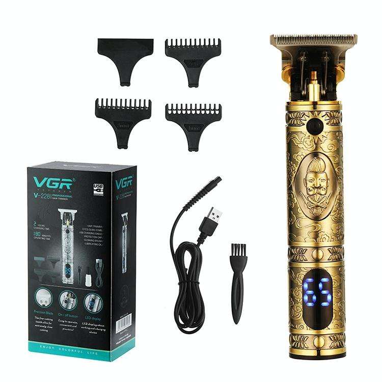 VGR V-228 5W USB Retro Engraving Hair Clipper with LED Digital Display (Bronze)