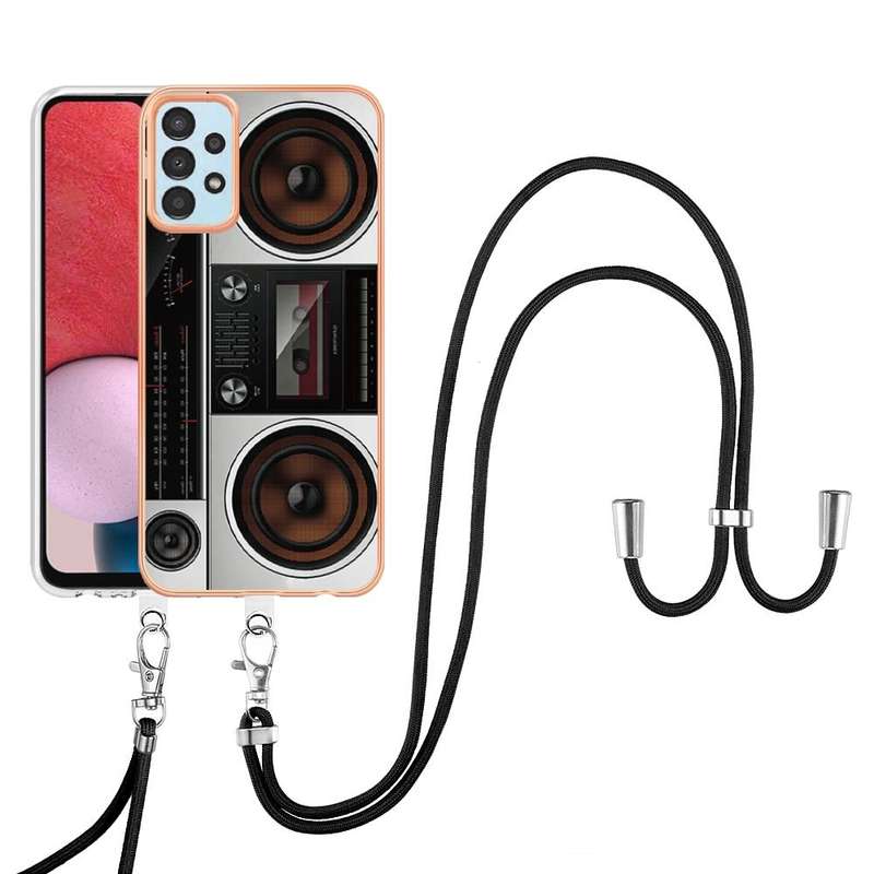 For Samsung Galaxy A54 5G Electroplating Dual-side IMD Phone Case with Lanyard(Retro Radio)