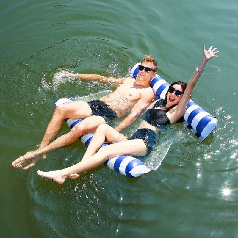 Inflatable Recliner On Water Foldable Backrest Floating Bed Inflatable Floating Row, Style Stripe...