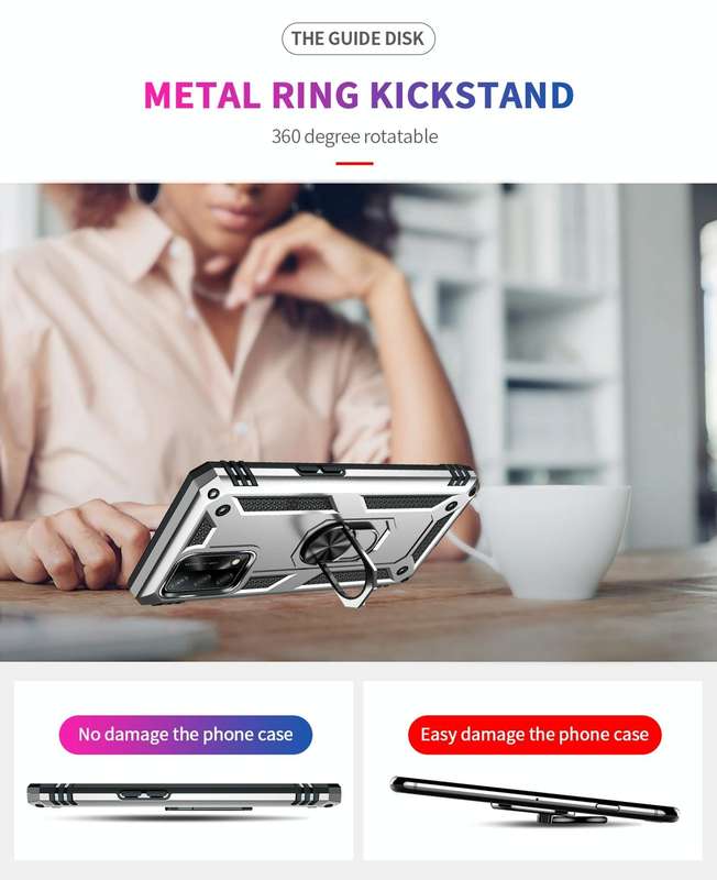 For OPPO A74 4G / F19 Shockproof TPU + PC Protective Case with 360 Degree Rotating Holder(Silver)