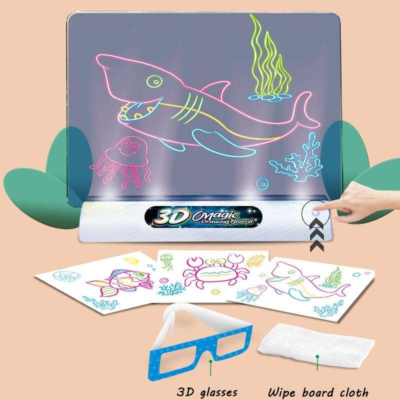 Multifunctional Luminous 3D Children Drawing Board, Without Watercolor Pen, Style: Luminous Ocean