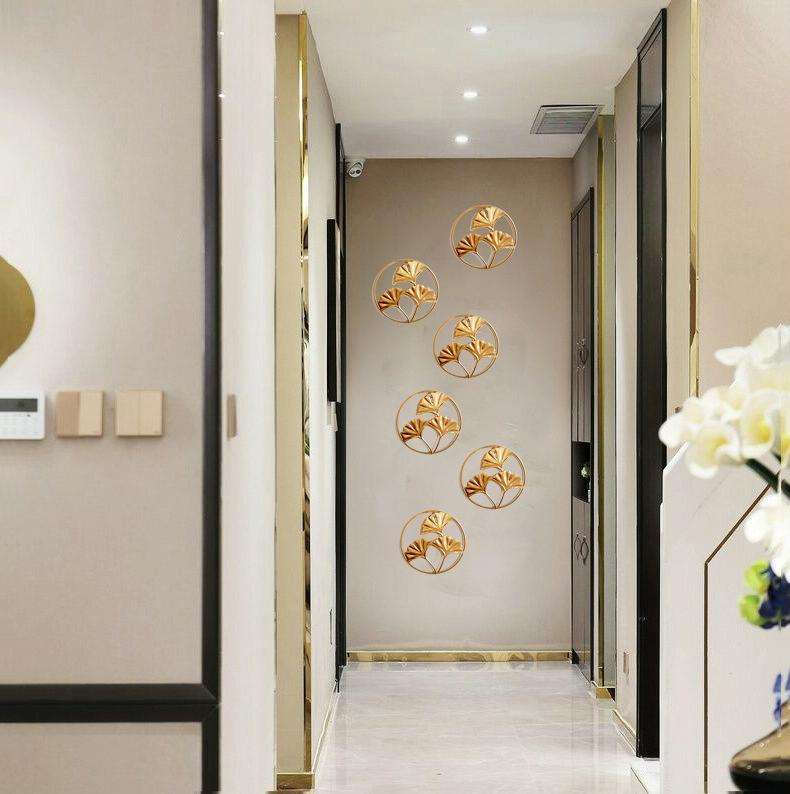 Home Living Room Iron Art Wall Hanging Gold Three-Dimensional Leaf Wall Hanging Decorative Painti...
