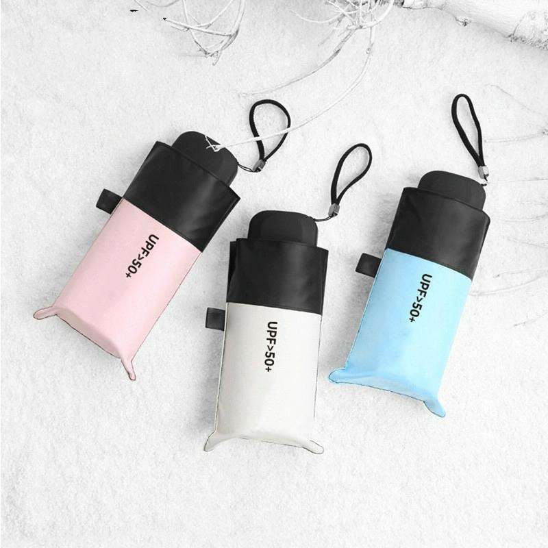 Mini Portable Umbrella Rain Women Windproof Durable 5 Folding Sun Umbrellas(Pink)