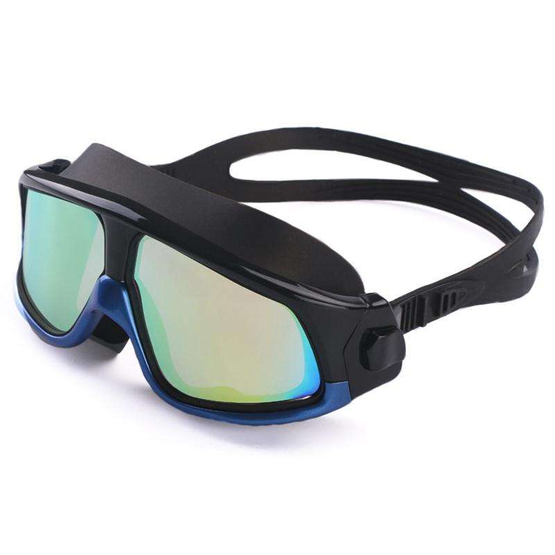 Colorful Large Frame Electroplating Anti-fog Silicone Swimming Goggles for Adults (Blue + Black)