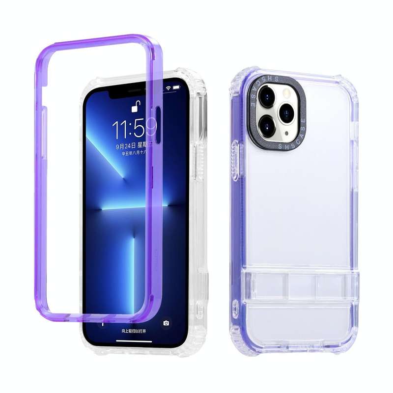 For iPhone 11 Pro Max 2 in 1 360 Invisible Holder Cross-body Rope Phone Case(Purple)
