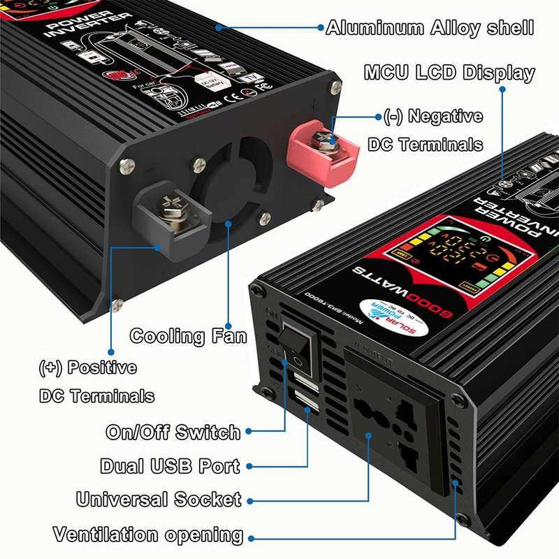Tang III Generation 12V to 220V 6000W Modified Square Wave Car Power Inverter with LCD Display & ...