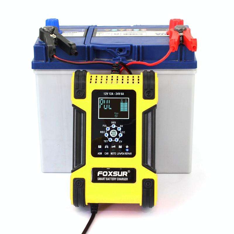 FOXSUR 12A / 12V / 24V Car / Motorcycle 7-stage Lead-acid Battery AGM Charger, Plug Type:JP Plug(...