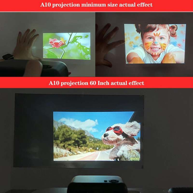 A10 480x360 Pixel Projector Support 1080P Projector ,Style: Same-screen White Yellow (UK Plug)