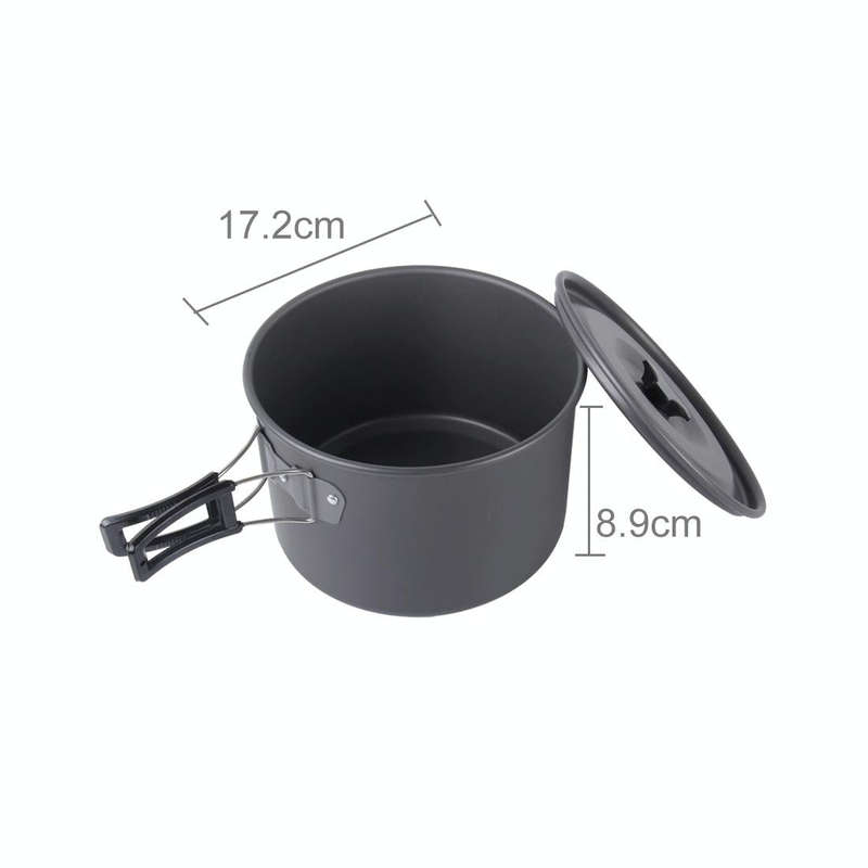 DS-500 Outdoor Camping Ultra Light Weight 15 Piece Cookware Stackable Set for 4-5 People, Size: L...