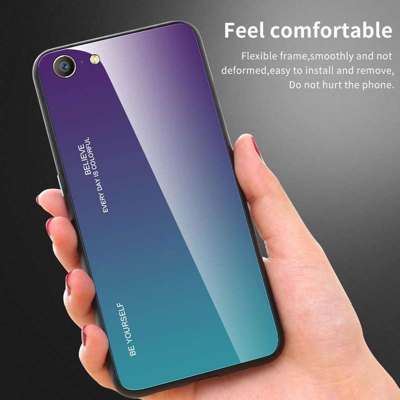 For OPPO A57 / A39 Gradient Color Glass Case(Red)
