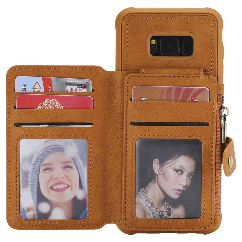 For Galaxy S8 Plus Zipper Shockproof Protective Case with Card Slots & Bracket & Photo Holder & W...