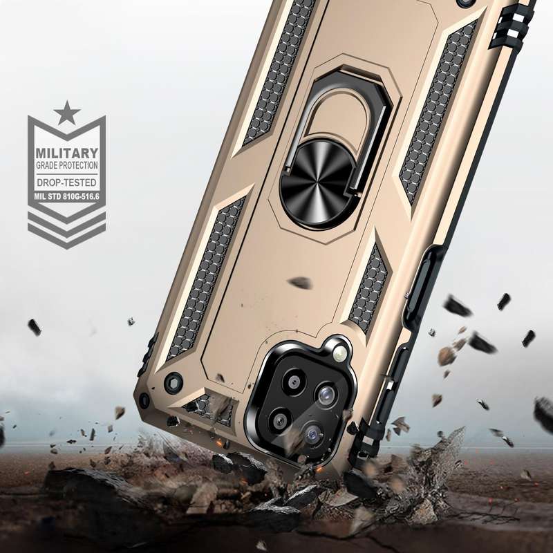 For Samsung Galaxy A22 4G Shockproof TPU + PC Protective Case with 360 Degree Rotating Holder(Gold)
