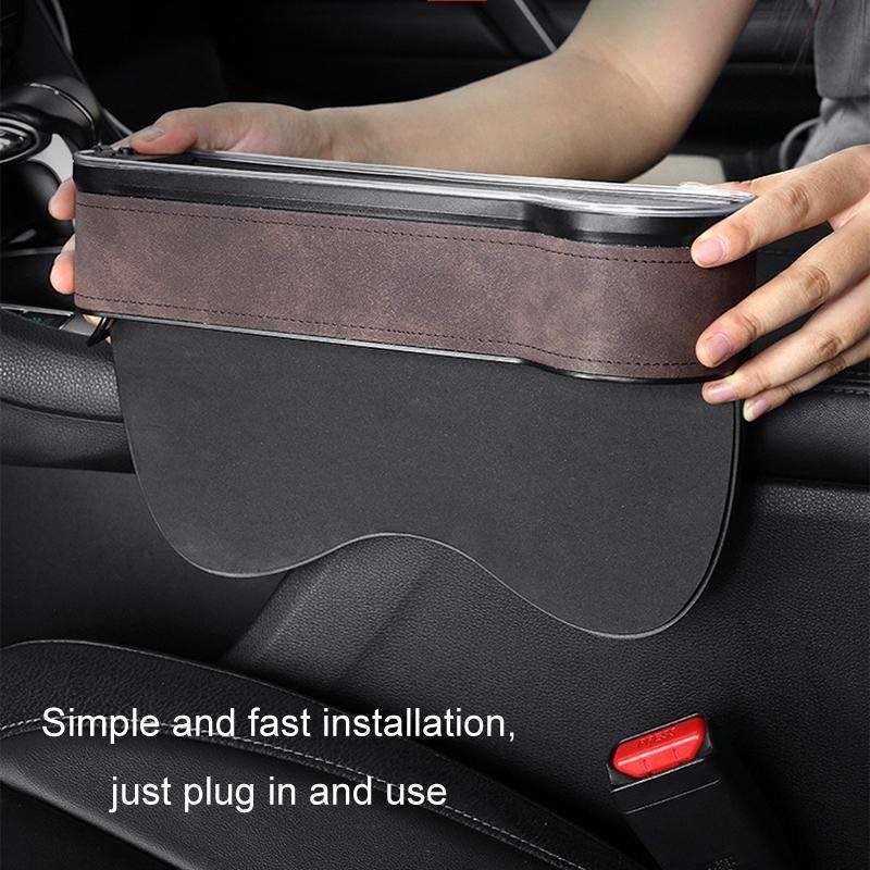 Car Central Control Seat Gap Storage Box with Dual USB Ambient Lights, Color: Suede Khaki Co-pilot