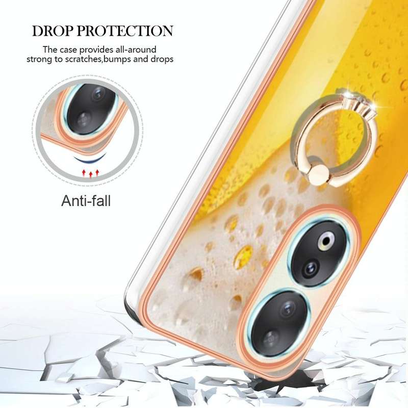For Honor 90 5G Electroplating Dual-side IMD Phone Case with Ring Holder(Draft Beer)