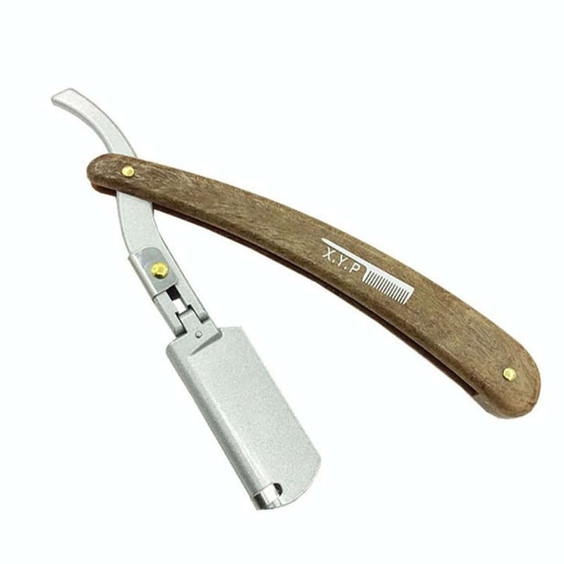 Manual Razor Folding Wooden Handle Men's Razor, Color:Silver