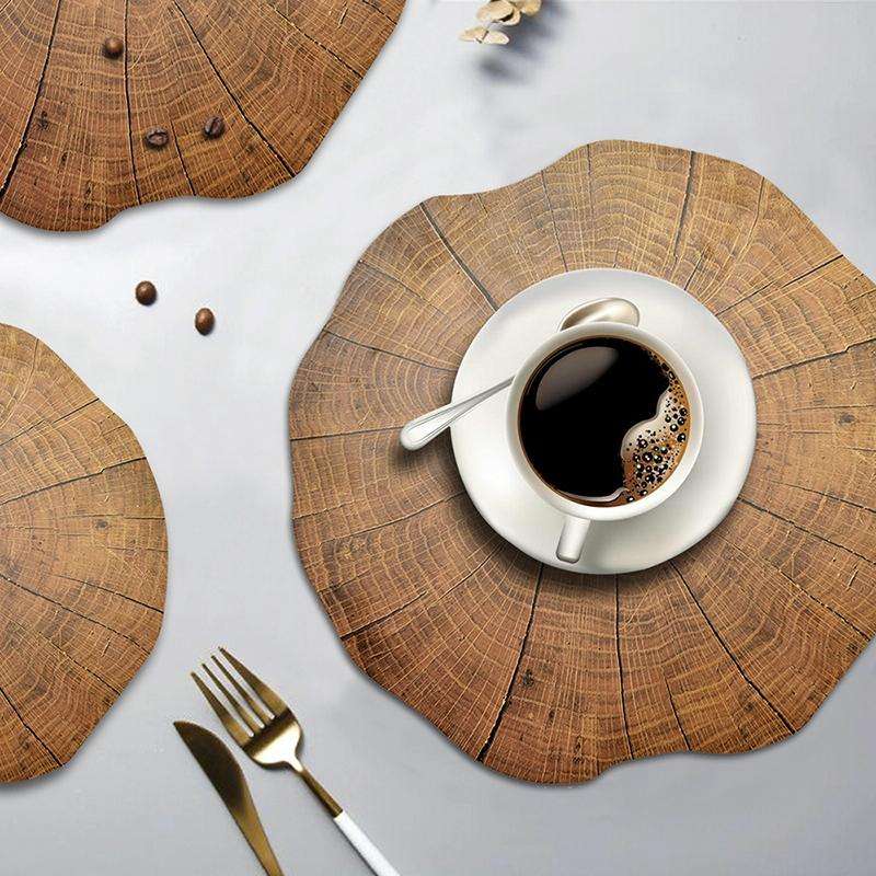 2 PCS Wood Placement Table Mats Tableware Pad Lotus Shape Tea Cup Bowl Decoration