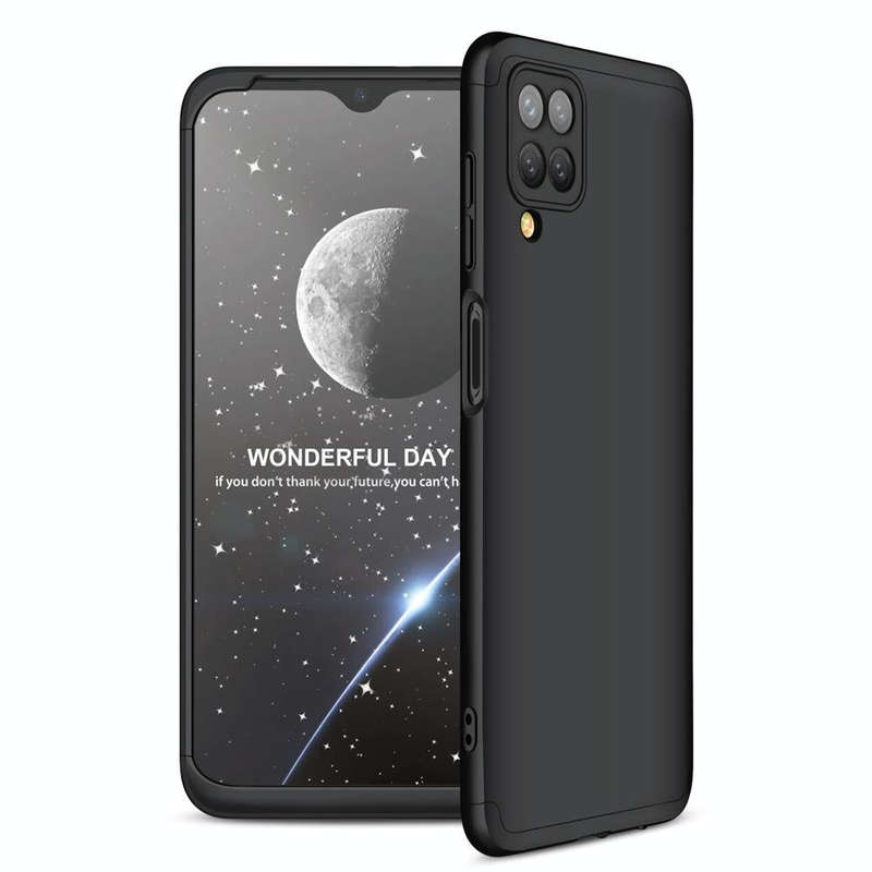 For Samsung Galaxy A12 GKK Three Stage Splicing Full Coverage PC Case(Black)